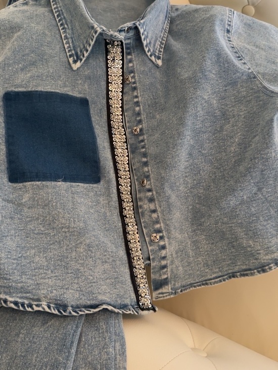 Light Blue Washed Denim set Casual Women's Denim size large - Picture 4 of 5